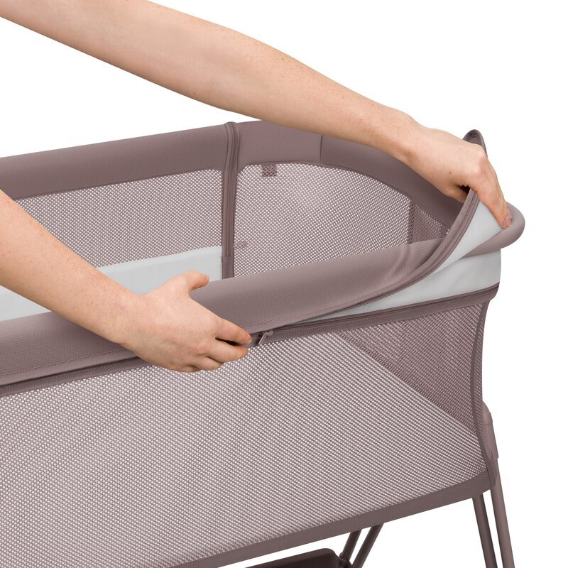 Lionelo Patut co-sleeper Luna 2 in 1 bej inchis reglabil in 6 pozitii pe inaltime cu laterala culisanta si roti