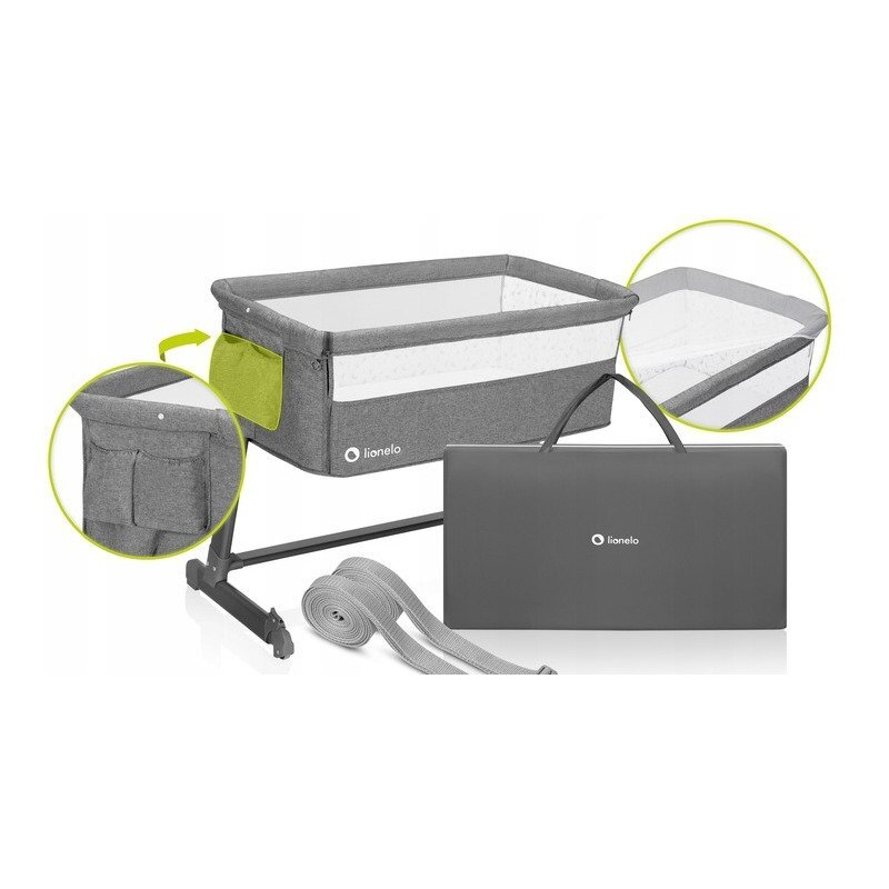 Lionelo Patut co-sleeper Theo Grey Stone 2 in 1 cu setare unghiulara reglabil pe inaltime laterala culisanta standard European EN 1130