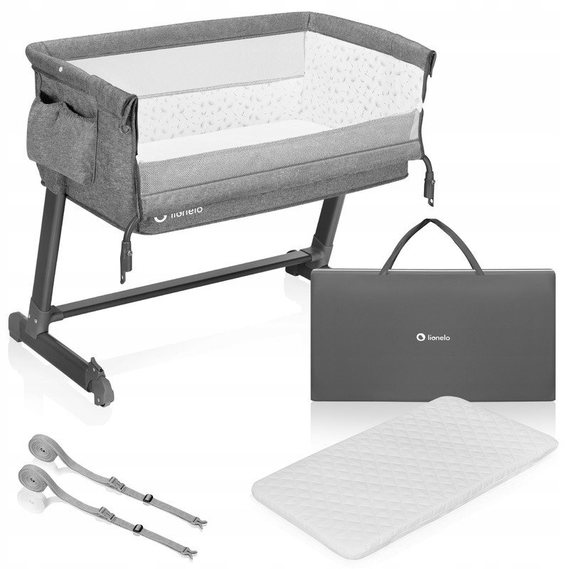 Lionelo Patut co-sleeper Theo Grey Stone 2 in 1 cu setare unghiulara reglabil pe inaltime laterala culisanta standard European EN 1130