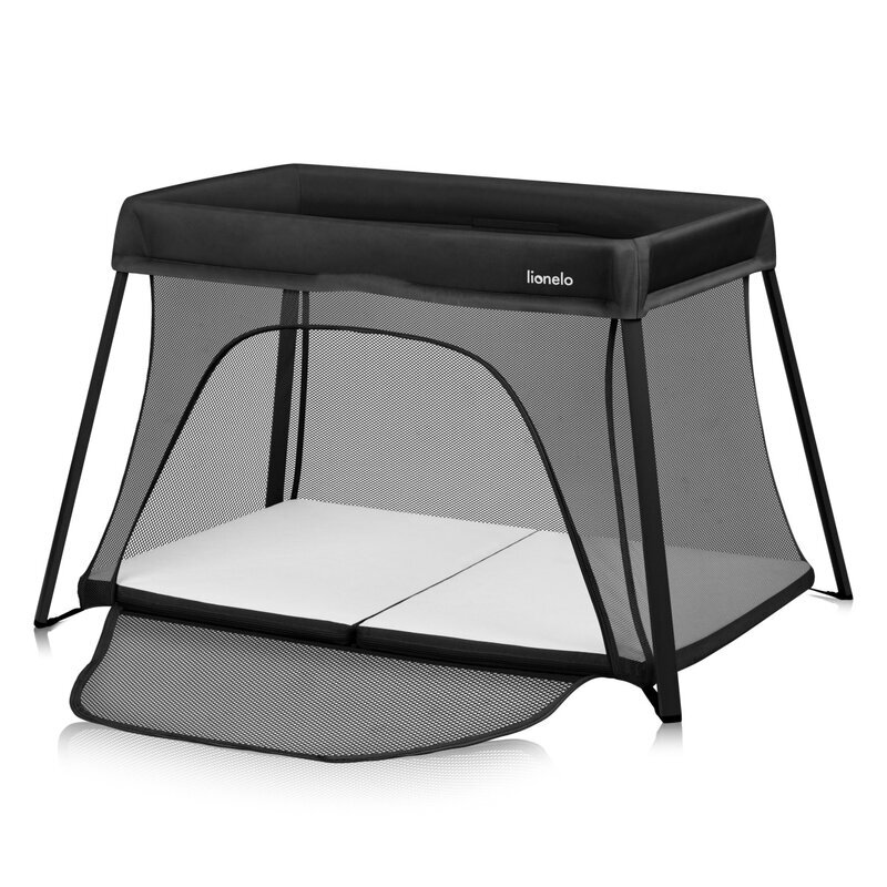 Lionelo Patut multifunctional Alice Negru 3 in 1 pliabil 0 luni+ 2 trepte de inaltime pentru saltea material rezistent Oxford 300D cu iesire laterala geanta de transport pana 15 kg 104x70x74 cm