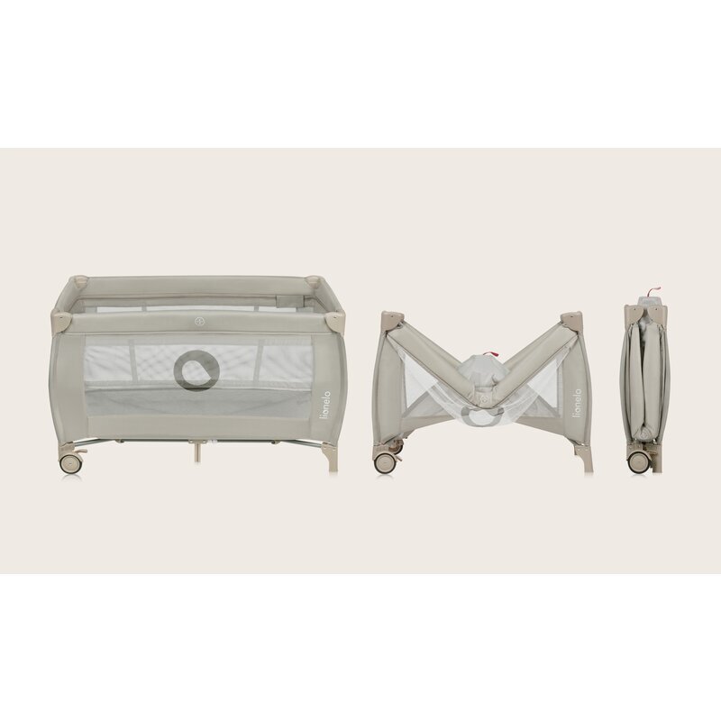 Lionelo Patut pentru copii Stefi Plus Bej Pliabil Cu doua nivele Intrare laterala cu fermoar 2 roti 120 x 60 cm Conform cu standardul european de securitate EN 716