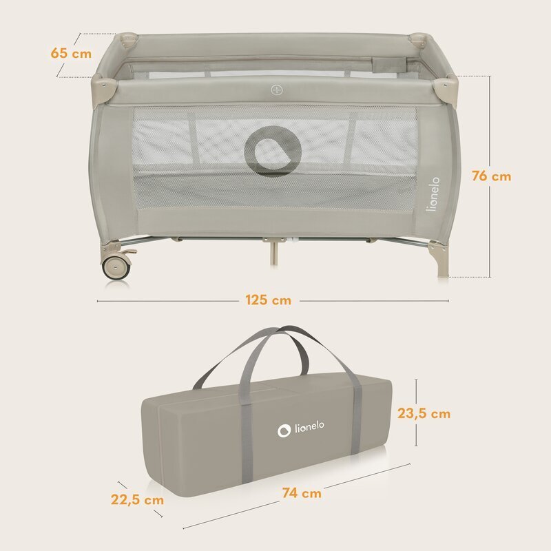Lionelo Patut pentru copii Stefi Plus Bej Pliabil Cu doua nivele Intrare laterala cu fermoar 2 roti 120 x 60 cm Conform cu standardul european de securitate EN 716