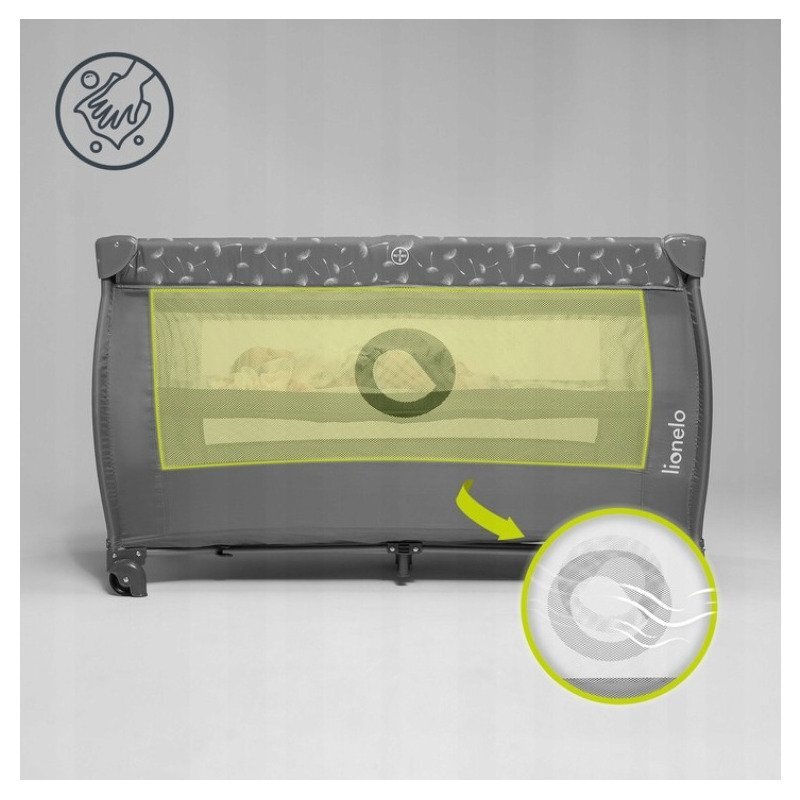 Lionelo Patut pentru copii Stefi Plus Gri Pliabil Cu doua nivele Intrare laterala cu fermoar 2 roti 120 x 60 cm Conform cu standardul european de securitate EN 716
