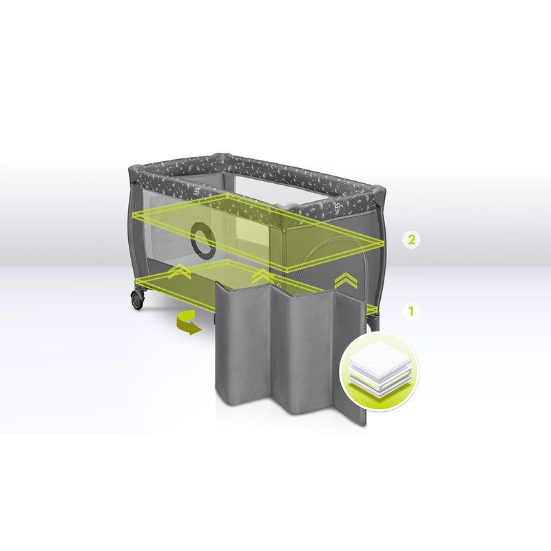 Lionelo Patut pentru copii Stefi Plus Gri Pliabil Cu doua nivele Intrare laterala cu fermoar 2 roti 120 x 60 cm Conform cu standardul european de securitate EN 716