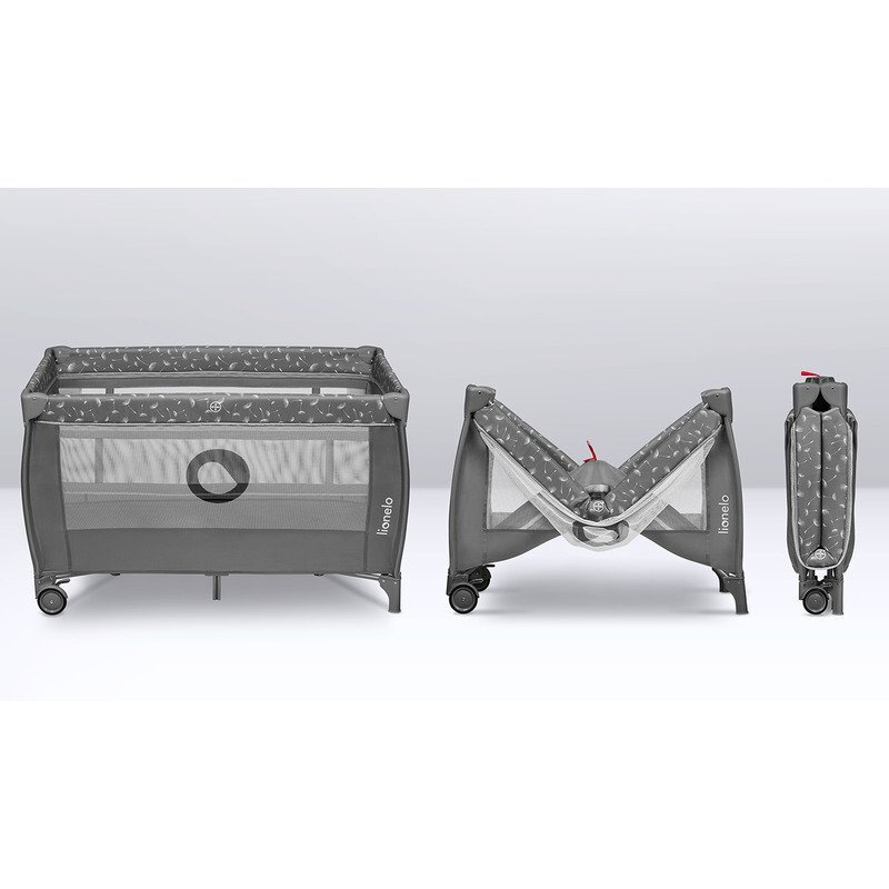Lionelo Patut pentru copii Stefi Plus Gri Pliabil Cu doua nivele Intrare laterala cu fermoar 2 roti 120 x 60 cm Conform cu standardul european de securitate EN 716