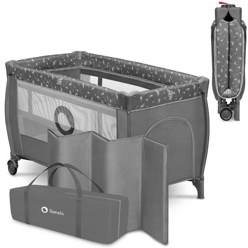Lionelo Patut pentru copii Stefi Plus Gri Pliabil Cu doua nivele Intrare laterala cu fermoar 2 roti 120 x 60 cm Conform cu standardul european de securitate EN 716