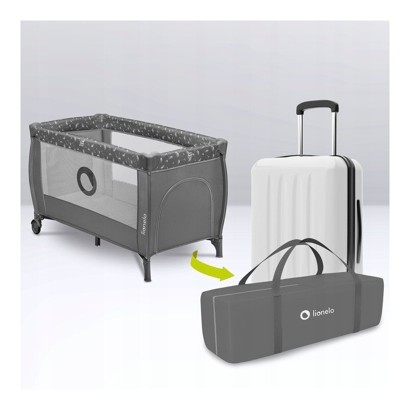 Lionelo Patut pentru copii Stefi Plus Gri Pliabil Cu doua nivele Intrare laterala cu fermoar 2 roti 120 x 60 cm Conform cu standardul european de securitate EN 716