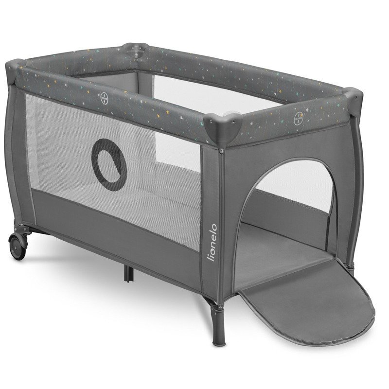 Lionelo Patut pentru copii Stefi Plus GriMulticolor Pliabil Cu doua nivele Intrare laterala cu fermoar 2 roti 120 x 60 cm Conform cu standardul european de securitate EN 716