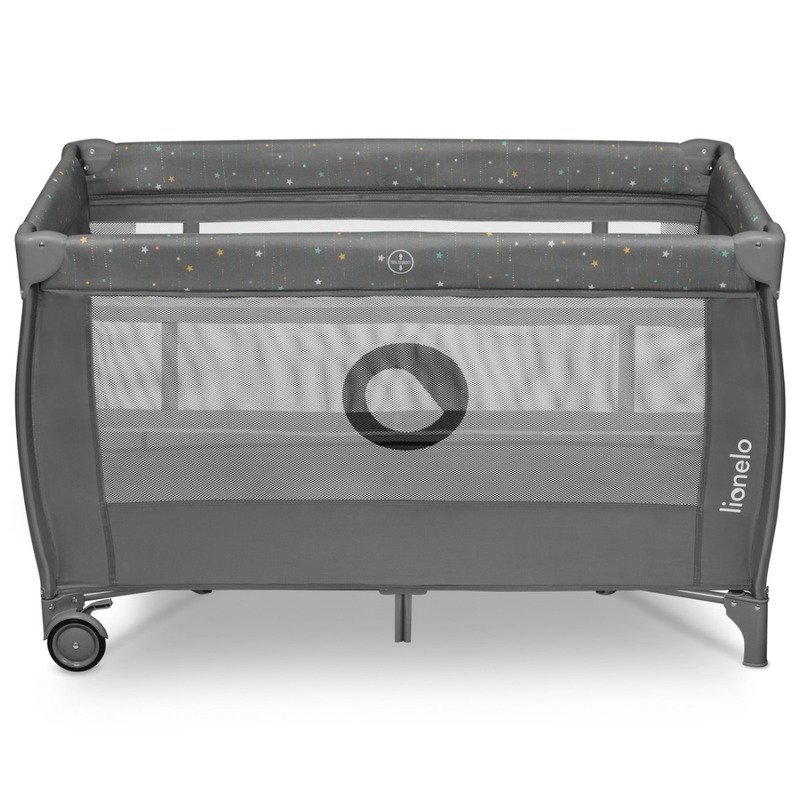 Lionelo Patut pentru copii Stefi Plus GriMulticolor Pliabil Cu doua nivele Intrare laterala cu fermoar 2 roti 120 x 60 cm Conform cu standardul european de securitate EN 716