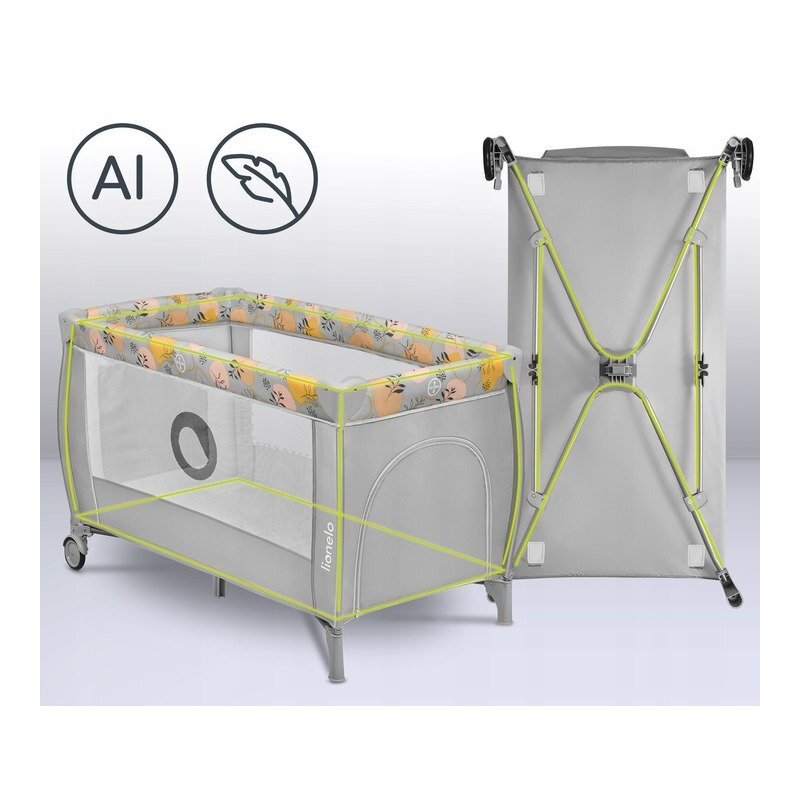 Lionelo Patut pentru copii Stefi Plus RozGalben Pliabil Cu doua nivele Intrare laterala cu fermoar 2 roti 120 x 60 cm Conform cu standardul european de securitate EN 716