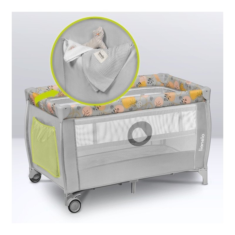 Lionelo Patut pentru copii Stefi Plus RozGalben Pliabil Cu doua nivele Intrare laterala cu fermoar 2 roti 120 x 60 cm Conform cu standardul european de securitate EN 716