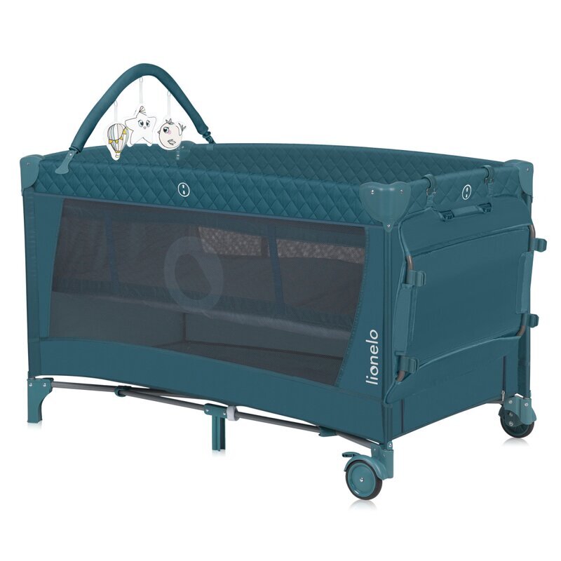 Lionelo Patut pliabil Flower Verde cu doua nivele arcada geanta transport masuta de infasat bara cu jucarii fereastra laterala 120x60 cm