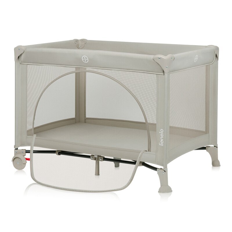 Lionelo Patut pliabil Laura 102 x 74 cm Cu doua nivele Functie de tarc Cu roti Include salteluta si geanta de transport Pereti din plasa Deschidere laterala Pana la 15 kg 0 luni + Bej