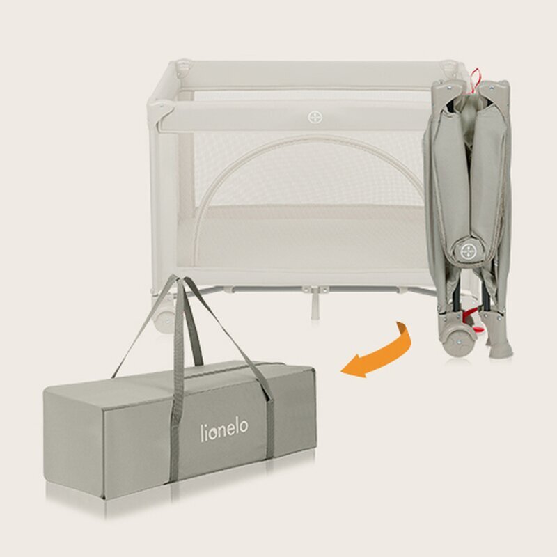 Lionelo Patut pliabil Laura 102 x 74 cm Cu doua nivele Functie de tarc Cu roti Include salteluta si geanta de transport Pereti din plasa Deschidere laterala Pana la 15 kg 0 luni + Bej