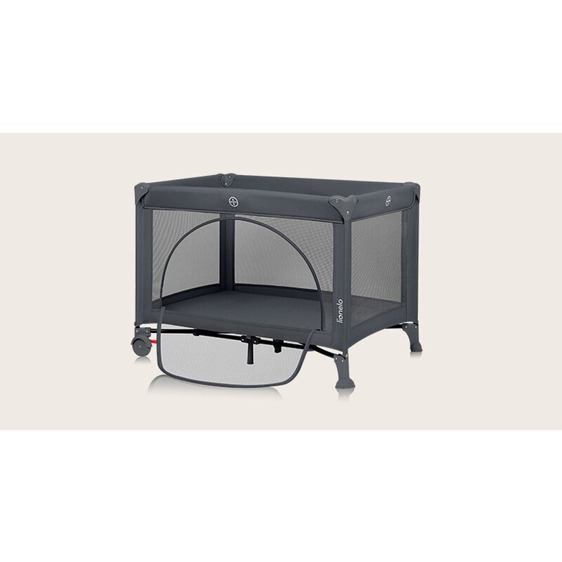Lionelo Patut pliabil Laura 102 x 74 cm Cu doua nivele Functie de tarc Cu roti Include salteluta si geanta de transport Pereti din plasa Deschidere laterala Pana la 15 kg 0 luni + Gri