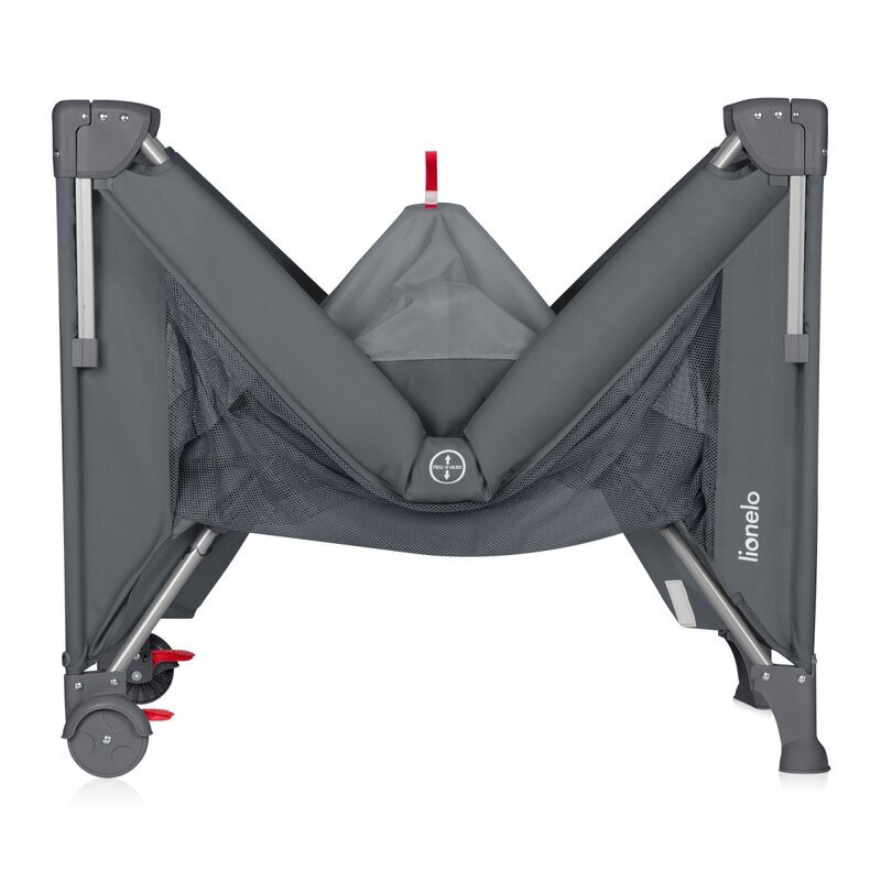 Lionelo Patut pliabil multifunctional Ellen Gri cu laterala culisanta nivel suplimentar intrare laterala cu fermoar 2 roti saltea pliabila si geanta de transport incluse 0-36 luni pana la 15 kg 120x60 cm