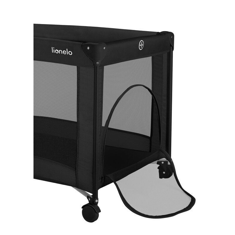 Lionelo Patut pliabil pentru copii Amelie Negru cu intrare laterala salteluta roti geanta transport 100.5x70.5 cm