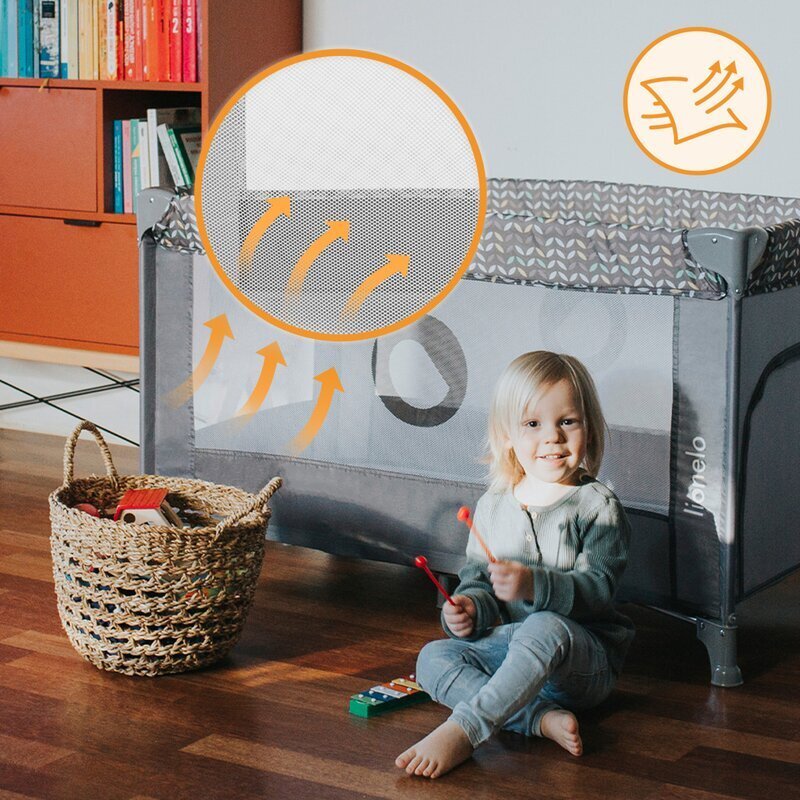 Lionelo Patut pliabil Stefi Negru cu un nivel intrare laterala cu fermoar 2 roti 120x60 cm conform cu standardul european de securitate EN 716