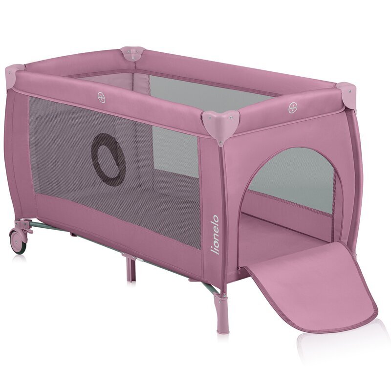 Lionelo Patut pliabil Stefi Plus Cu doua nivele Cu intrare laterala cu fermoar 2 roti 120 x 60 cm Conform cu standardul european de securitate EN 716 Roz