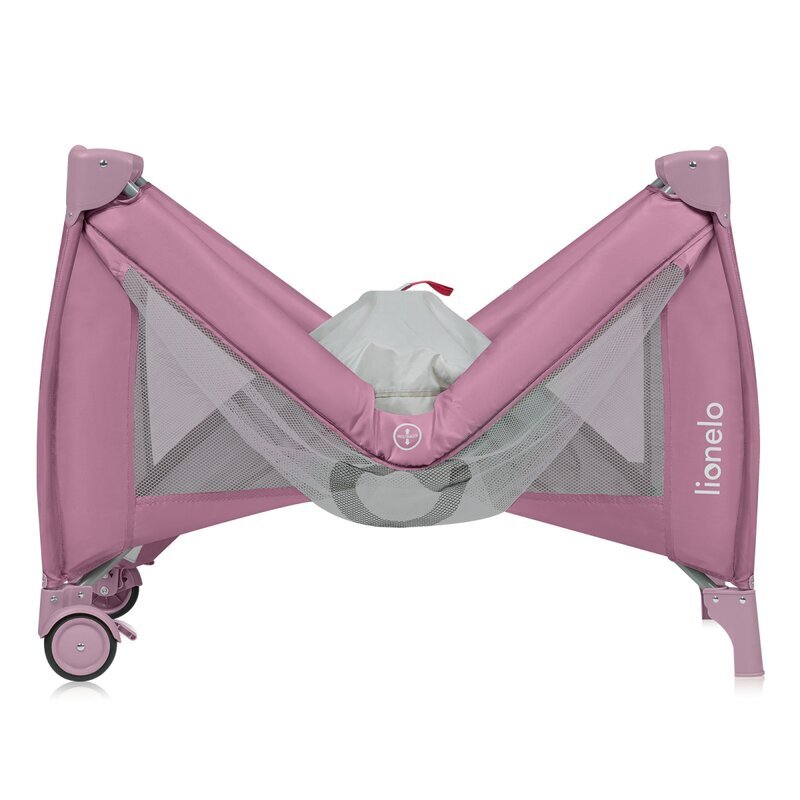 Lionelo Patut pliabil Stefi Plus Cu doua nivele Cu intrare laterala cu fermoar 2 roti 120 x 60 cm Conform cu standardul european de securitate EN 716 Roz