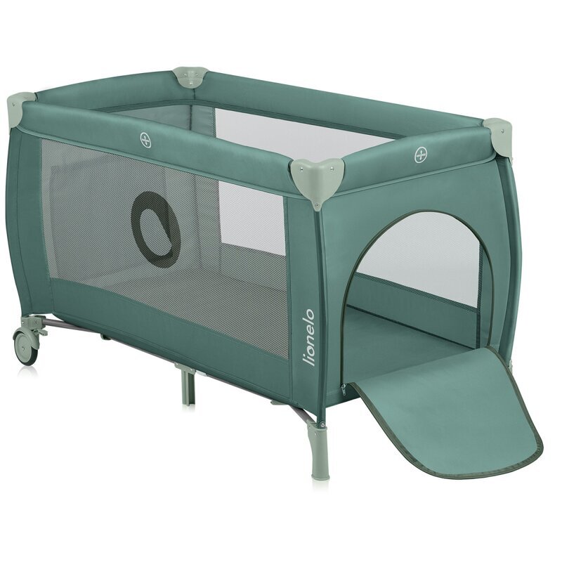 Lionelo Patut pliabil Stefi Plus Cu doua nivele Cu intrare laterala cu fermoar 2 roti 120 x 60 cm Conform cu standardul european de securitate EN 716 Verde Olive