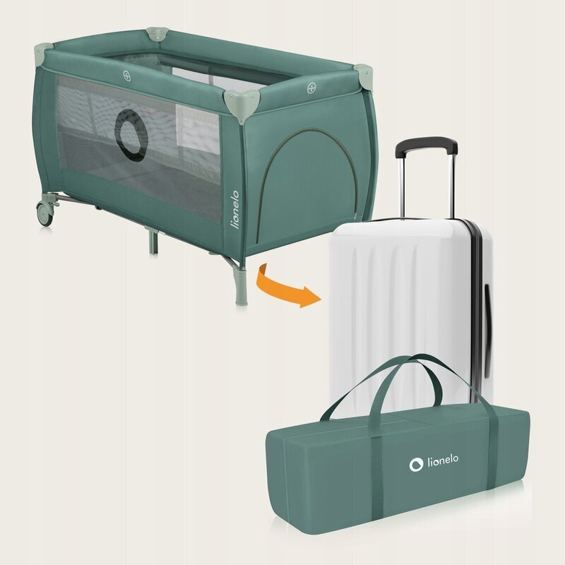 Lionelo Patut pliabil Stefi Plus Cu doua nivele Cu intrare laterala cu fermoar 2 roti 120 x 60 cm Conform cu standardul european de securitate EN 716 Verde Olive