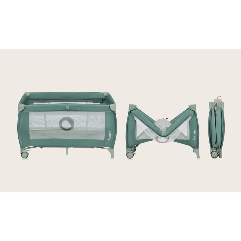 Lionelo Patut pliabil Stefi Plus Cu doua nivele Cu intrare laterala cu fermoar 2 roti 120 x 60 cm Conform cu standardul european de securitate EN 716 Verde Olive