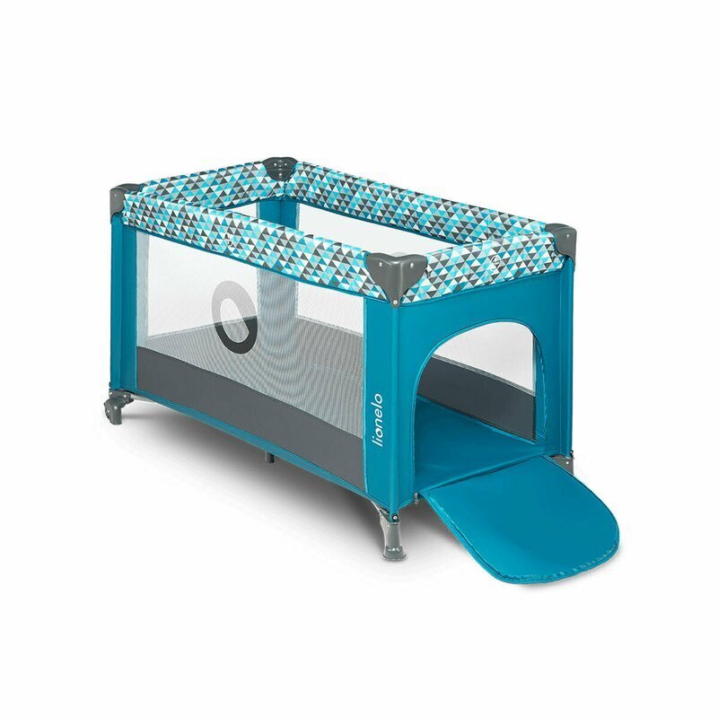 Lionelo Patut pliabil Stefi Turquoise cu un nivel intrare laterala cu fermoar roti conform cu standardul european de securitate EN 716