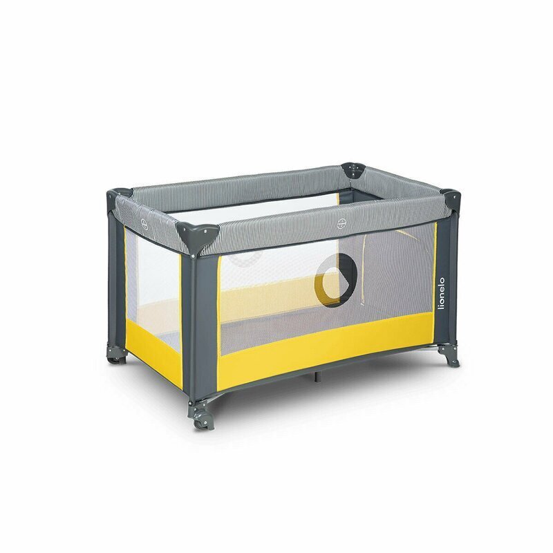 Lionelo Patut pliabil Stefi Yellow Lemon cu un nivel intrare laterala cu fermoar roti conform cu standardul european de securitate EN 716