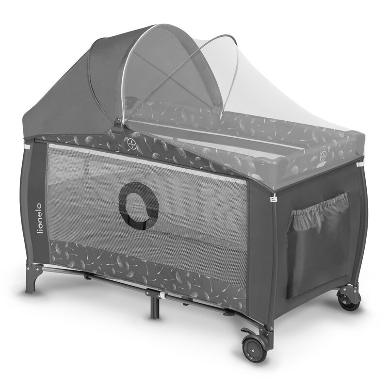 Lionelo Patut pliant Sven Plus Grey cu doua nivele cu arcada jucarii masuta de infasat vibratii melodii conform cu standardele europeane de securitate EN716 si EN12221
