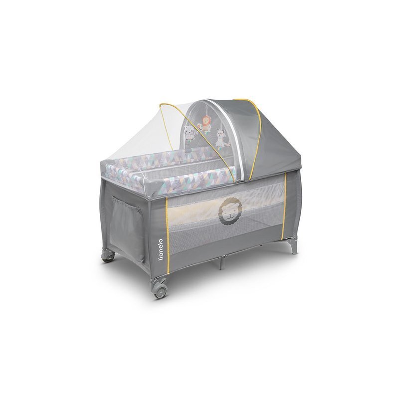 Lionelo Patut pliant Sven Plus Yellow Scandi cu doua nivele cu arcada jucarii masuta de infasat vibratii melodii conform cu standardele europeane de securitate EN716 si EN12221
