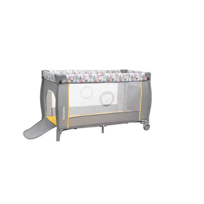 Lionelo Patut pliant Sven Plus Yellow Scandi cu doua nivele cu arcada jucarii masuta de infasat vibratii melodii conform cu standardele europeane de securitate EN716 si EN12221