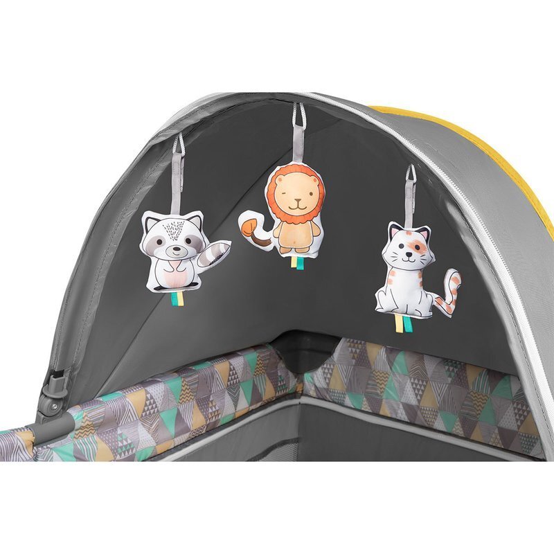 Lionelo Patut pliant Sven Plus Yellow Scandi cu doua nivele cu arcada jucarii masuta de infasat vibratii melodii conform cu standardele europeane de securitate EN716 si EN12221