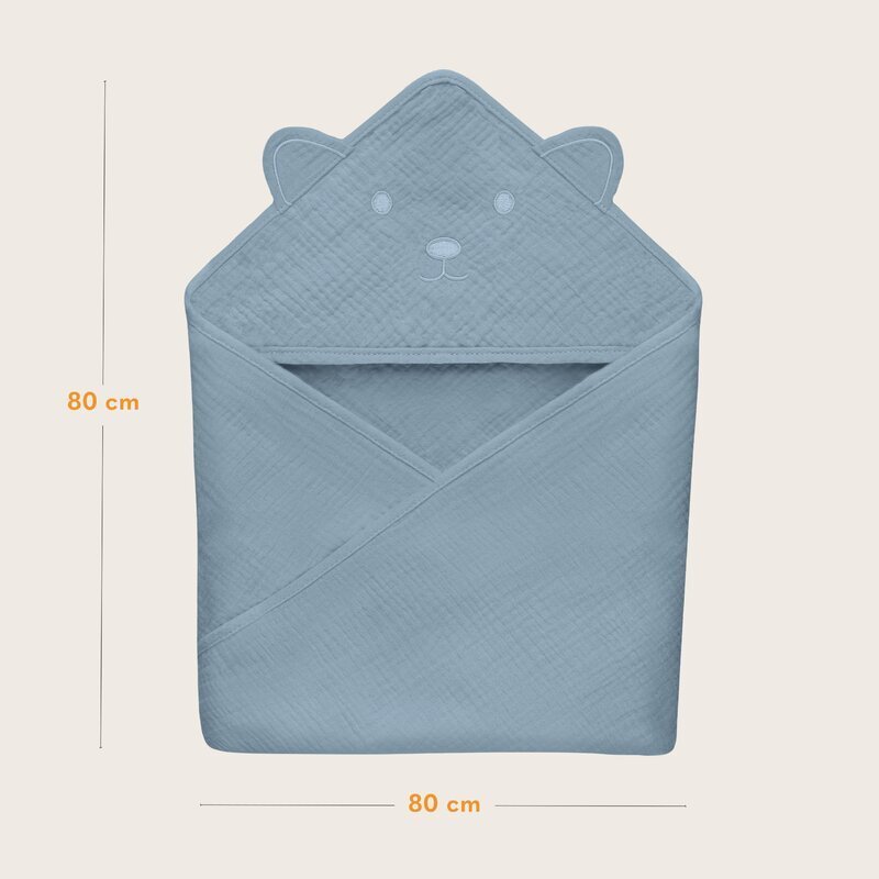 Lionelo Prosop de baie cu gluga din muselina 100 bumbac 80x80 cm albastru