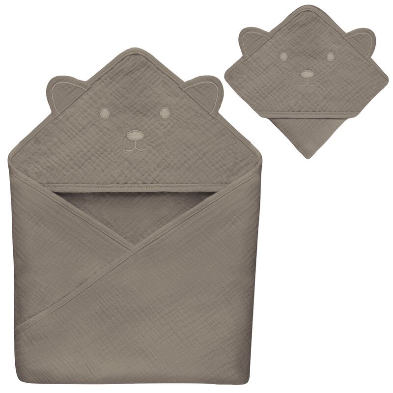 Lionelo Prosop de baie cu gluga din muselina 100 bumbac 80x80 cm bej inchis
