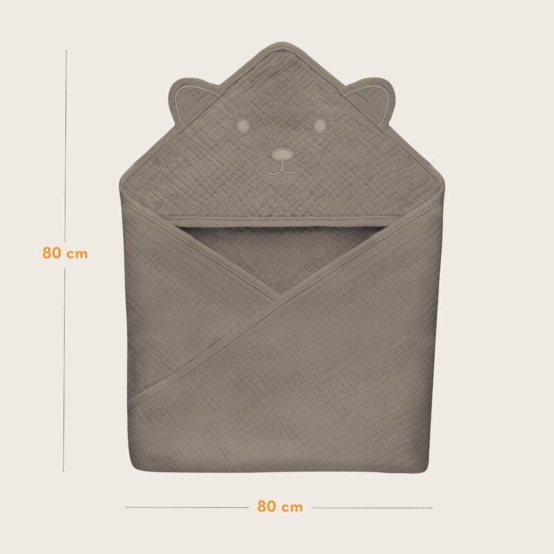 Lionelo Prosop de baie cu gluga din muselina 100 bumbac 80x80 cm bej inchis