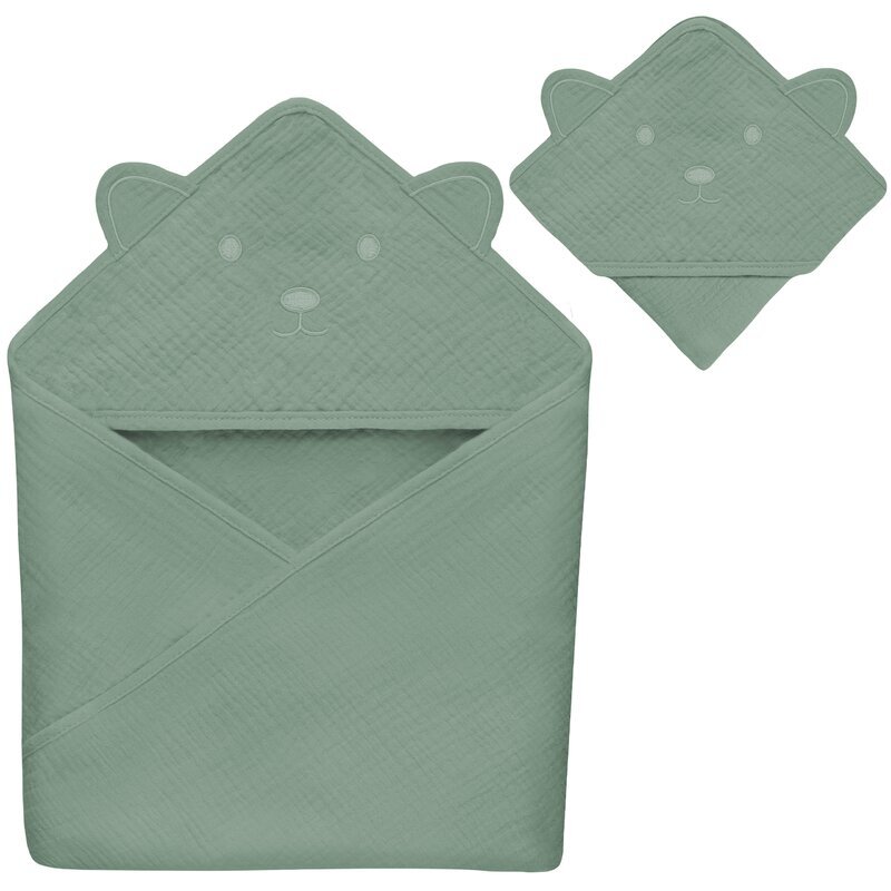 Lionelo Prosop de baie cu gluga din muselina 100 bumbac 80x80 cm verde