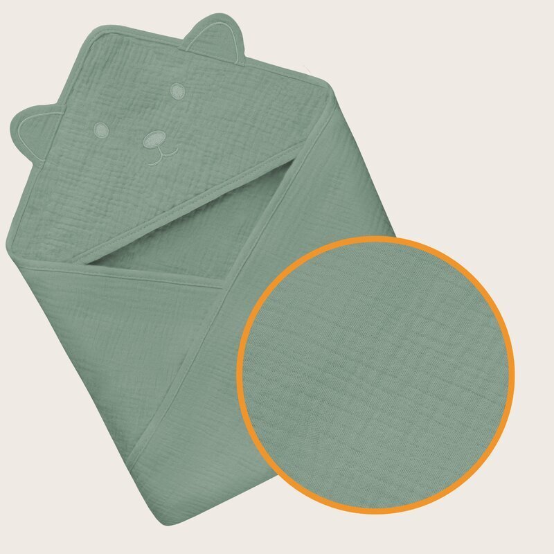 Lionelo Prosop de baie cu gluga din muselina 100 bumbac 80x80 cm verde