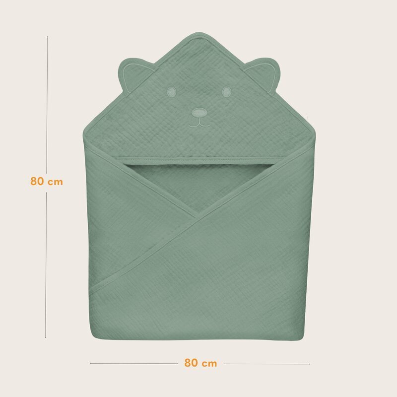 Lionelo Prosop de baie cu gluga din muselina 100 bumbac 80x80 cm verde
