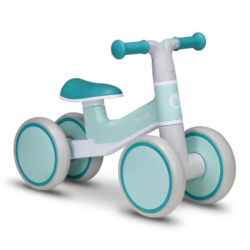 Lionelo Ride-On copii fara pedale Villy Verde turcoazde la 12-36 luniroti din spuma EVAsistem de blocare a directieiinaltimea scaunului de la sol 26 cm greutate maxima admisa 30 kg