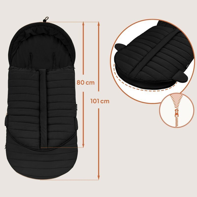 Lionelo Sac de iarna Oli Negru pentru carucior landou sau scaun auto 101x45 cm impermeabil rezistent pana la -20 grade extensibil