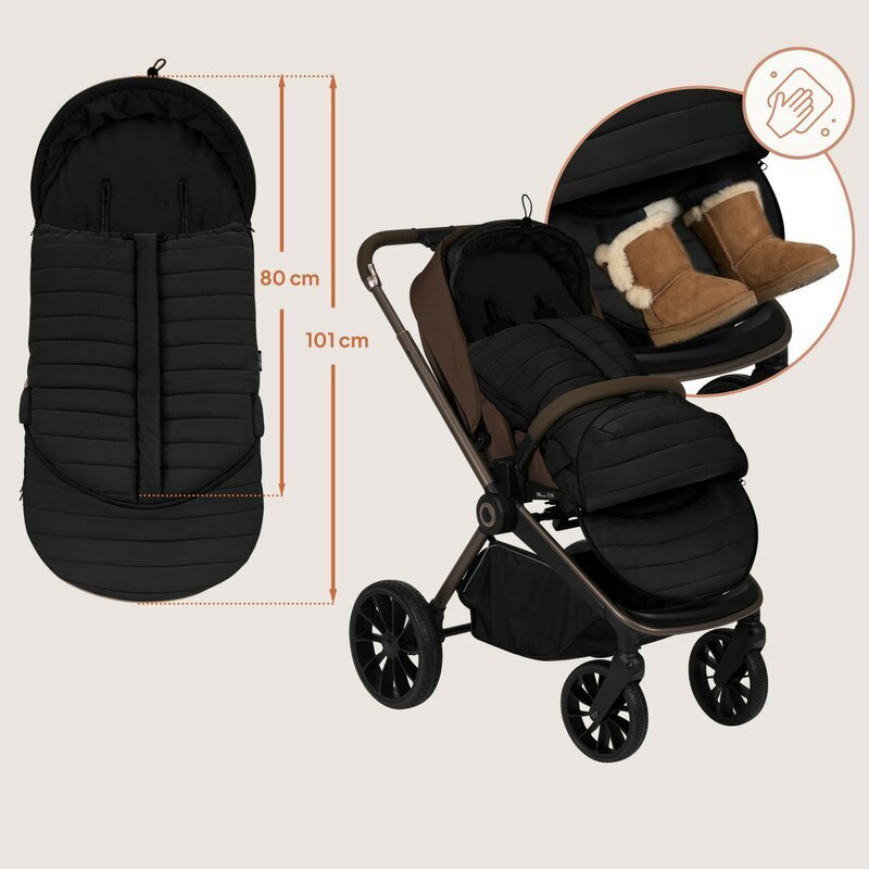 Lionelo Sac de iarna Oli Negru pentru carucior landou sau scaun auto 101x45 cm impermeabil rezistent pana la -20 grade extensibil