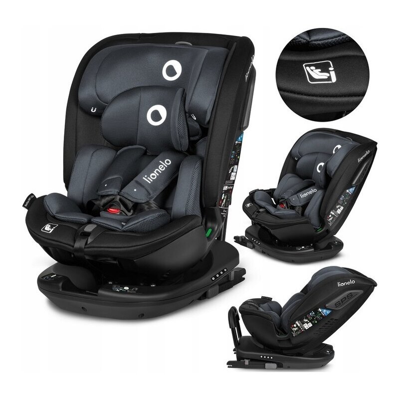 Lionelo Scaun auto Bastiaan RWF Gri i-Size pozitie de somn protectie laterala rotire 360 grade 0-36 kg cu isofix si centura Top Tether conform cu standardul european de securitate ECE R129