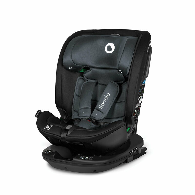 Lionelo Scaun auto Bastiaan RWF Gri i-Size pozitie de somn protectie laterala rotire 360 grade 0-36 kg cu isofix si centura Top Tether conform cu standardul european de securitate ECE R129
