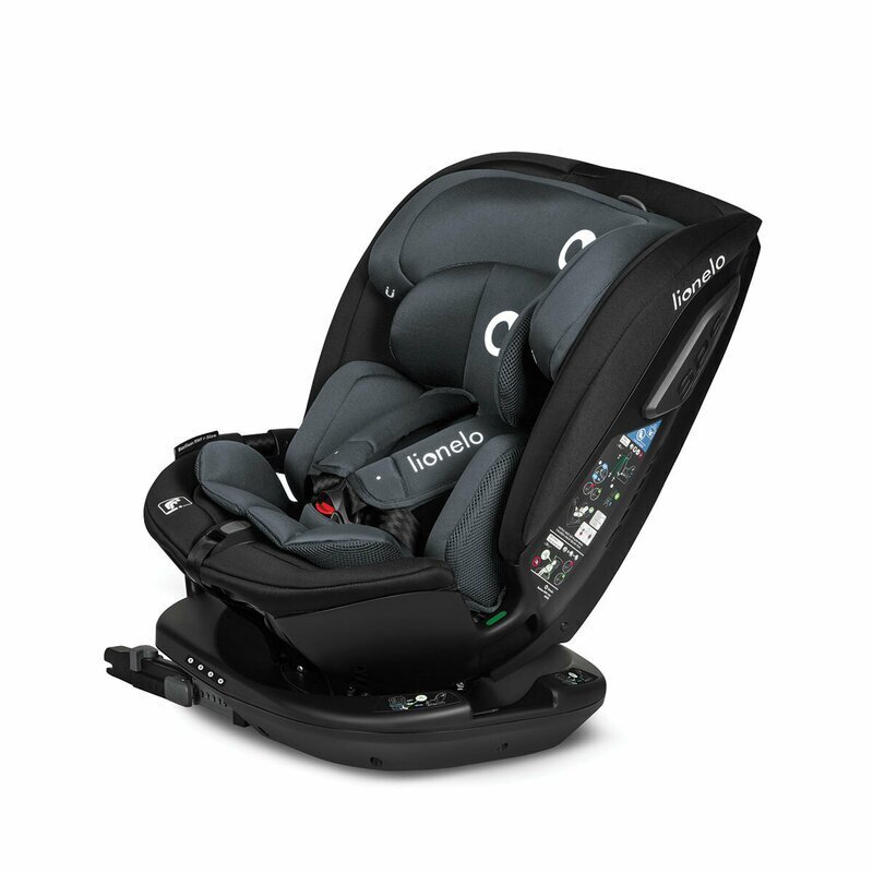 Lionelo Scaun auto Bastiaan RWF Gri i-Size pozitie de somn protectie laterala rotire 360 grade 0-36 kg cu isofix si centura Top Tether conform cu standardul european de securitate ECE R129