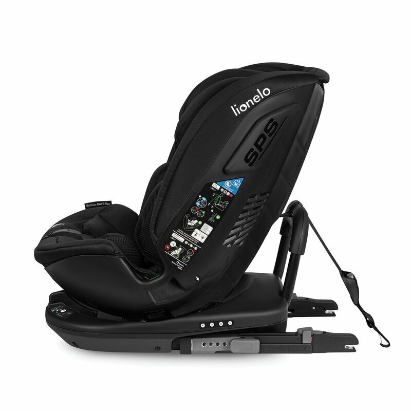Lionelo Scaun auto Bastiaan RWF Negru i-Size pozitie de somn protectie laterala rotire 360 grade 0-36 kg cu isofix si centura Top Tether conform cu standardul european de securitate ECE R129