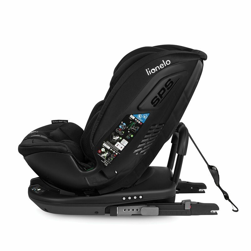Lionelo Scaun auto Bastiaan RWF Negru i-Size pozitie de somn protectie laterala rotire 360 grade 0-36 kg cu isofix si centura Top Tether conform cu standardul european de securitate ECE R129
