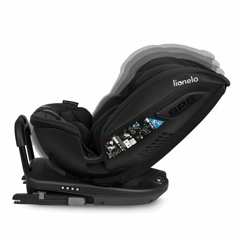 Lionelo Scaun auto Bastiaan RWF Negru i-Size pozitie de somn protectie laterala rotire 360 grade 0-36 kg cu isofix si centura Top Tether conform cu standardul european de securitate ECE R129