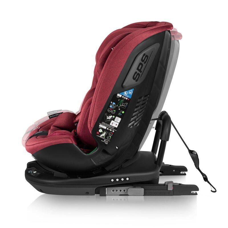 Lionelo Scaun auto Bastiaan RWF Rosu i-Size pozitie de somn protectie laterala rotire 360 grade 0-36 kg cu isofix si centura Top Tether conform cu standardul european de securitate ECE R129