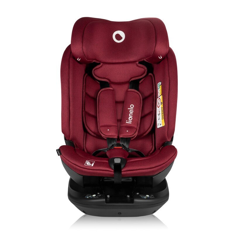 Lionelo Scaun auto Bastiaan RWF Rosu i-Size pozitie de somn protectie laterala rotire 360 grade 0-36 kg cu isofix si centura Top Tether conform cu standardul european de securitate ECE R129